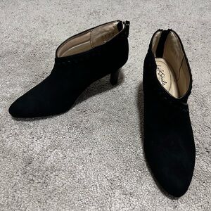 Life Stride Black Suede Pointed Toe Heeled Ankle Boots